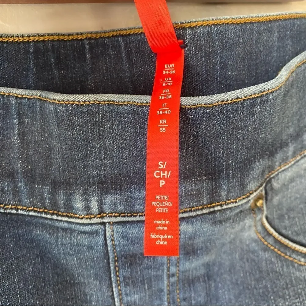SPANX Petite Distressed Released Raw Hem Skinny Jeans in Medium Wash